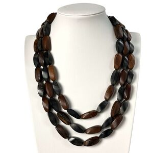 Cara Couture NY Triple Strand Wood Bead Necklace